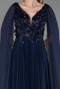 Robe de Soirée Longue Mousseline Bleu Marine ABU6566