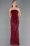 Robe de Soirée Longue Perlé Rouge Bordeaux ABU6567