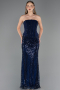 Robe de Soirée Longue Perlé Bleu Marine ABU6567