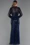 Robe de Soirée Longue Perlé Bleu Marine ABU6567