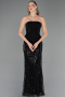 Robe de Soirée Longue Perlé Noir ABU6567