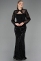 Robe de Soirée Longue Perlé Noir ABU6567