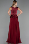 Robe de Soirée Longue Mousseline Rouge Bordeaux ABU6568