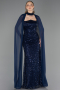 Robe de Soirée Longue Perlé Bleu Marine ABU6569