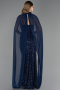 Robe de Soirée Longue Perlé Bleu Marine ABU6569