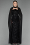 Robe de Soirée Longue Perlé Noir ABU6569