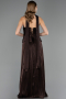 Robe de Soirée Longue Mousseline Brun ABU6570