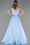 Robe de Soirée Longue Satin Bleu clair ABU6572
