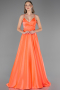 Robe de Soirée Longue Satin Corail ABU6573