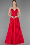Robe de Soirée Longue Satin Couleur Cerise ABU6573