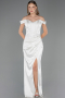 Robe Queue de Poisson Longue Satin Blanc ABU6574