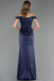Robe Queue de Poisson Longue Satin Bleu Marine ABU6574