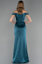 Robe Queue de Poisson Longue Satin Vert Pétrole ABU6574