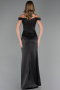 Robe Queue de Poisson Longue Satin Noir ABU6574