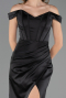 Robe Queue de Poisson Longue Satin Noir ABU6574
