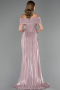 Robe de Soirée Longue Mousseline Couleur Rose ABU6581