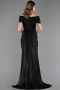 Robe De Soirée Grande Taille Longue Mousseline Noir ABU6604