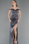 Robe Queue de Poisson Longue Satin Anthracite ABU6574