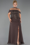 Robe de Soirée Grande Taille Longue Mousseline Brun ABU6274