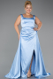 Robe Grande Taille Longue Satin Bleu clair ABU6576