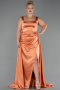 Robe de Soirée Grande Taille Longue Satin Orange ABU6576