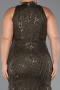Robe De Soirée Grande Taille Perlé Longue Kaki Foncé ABU5063