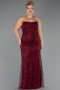 Robe de Soirée Grande Taille Longue Perlé Rouge Bordeaux ABU6545