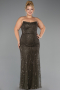 Robe de Soirée Grande Taille Longue Perlé Kaki ABU6545