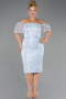Robe De Invitation Grande Taille Midi Perlé Bleu clair ABK2689