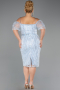 Robe De Invitation Grande Taille Midi Perlé Bleu clair ABK2689