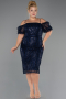Robe De Invitation Grande Taille Midi Perlé Bleu Marine ABK2689