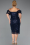 Robe De Invitation Grande Taille Midi Perlé Bleu Marine ABK2689