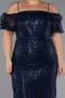 Robe De Invitation Grande Taille Midi Perlé Bleu Marine ABK2689