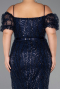 Robe De Invitation Grande Taille Midi Perlé Bleu Marine ABK2689