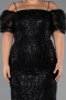 Robe De Invitation Grande Taille Midi Perlé Noir ABK2689