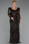 Robe de Soirée Grande Taille Longue Perlé Noir ABU5388