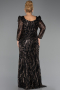 Robe de Soirée Grande Taille Longue Perlé Noir ABU5388