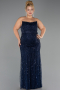 Robe de Soirée Grande Taille Longue Perlé Bleu Marine ABU6545