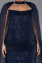 Robe de Soirée Grande Taille Longue Perlé Bleu Marine ABU6545