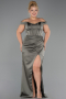 Robe De Soirée Grande Taille Longue Satin Kaki ABU6577