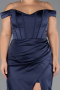 Robe De Soirée Grande Taille Longue Satin Bleu Marine ABU6577