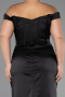 Robe De Soirée Grande Taille Longue Satin Noir ABU6577