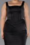 Robe Grande Taille Longue Satin Noir ABU6543