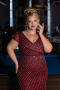 Robe de Soirée Grande Taille Longue Pierreux Rouge Bordeaux ABU5439