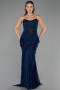Robe Queue de Poisson Longue Dantelle Bleu Marine ABU6621