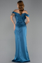 Robe de Soirée Longue Satin Bleu Pétrole ABU6574