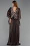Robe De Soirée Grande Taille Longue Mousseline Brun ABU6619