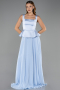 Robe de Soirée Longue Mousseline Bleu clair ABU6568
