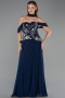 Robe de Soirée Longue Mousseline Bleu Marine ABU6612