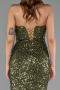 Robe de Soirée Longue Squameuse Kaki ABU6613